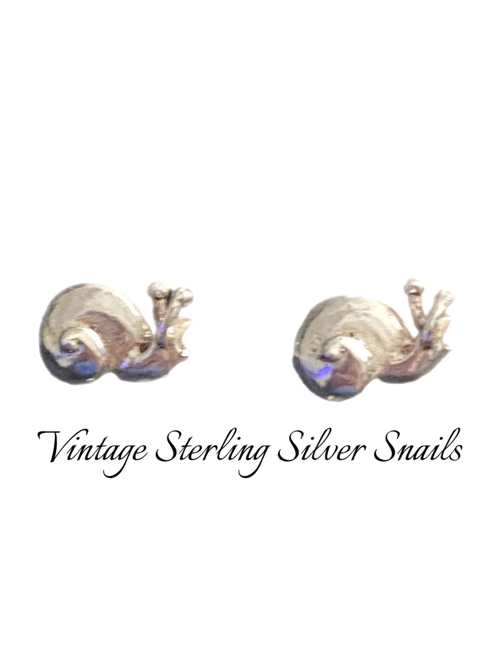 Vintage Sterling Silver Snail Stud Earrings - Silver